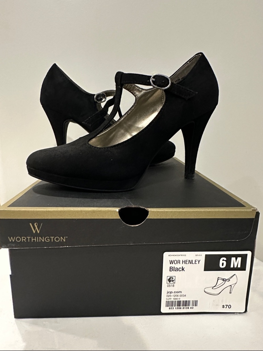 Worthington Black T-Strap Suede Heels